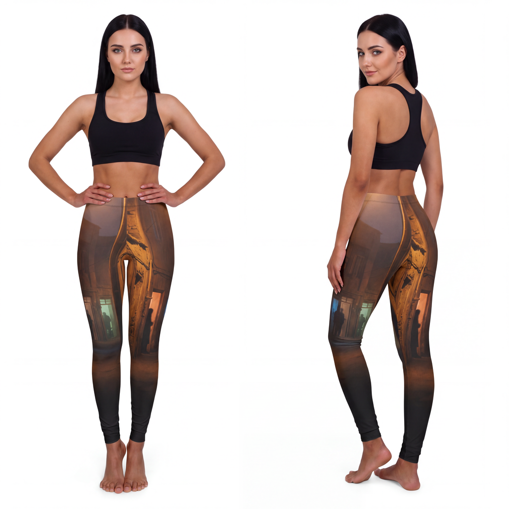 Women's Casual Spandex Leggings - Shadowed Alleyway Mystery...