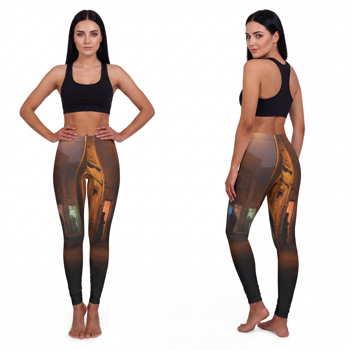 Women's Casual Spandex Leggings - Shadowed Alleyway Mystery...