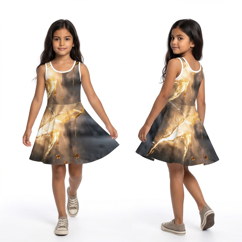 Vestido de niña con arte de vidrio en ámbar fundido
