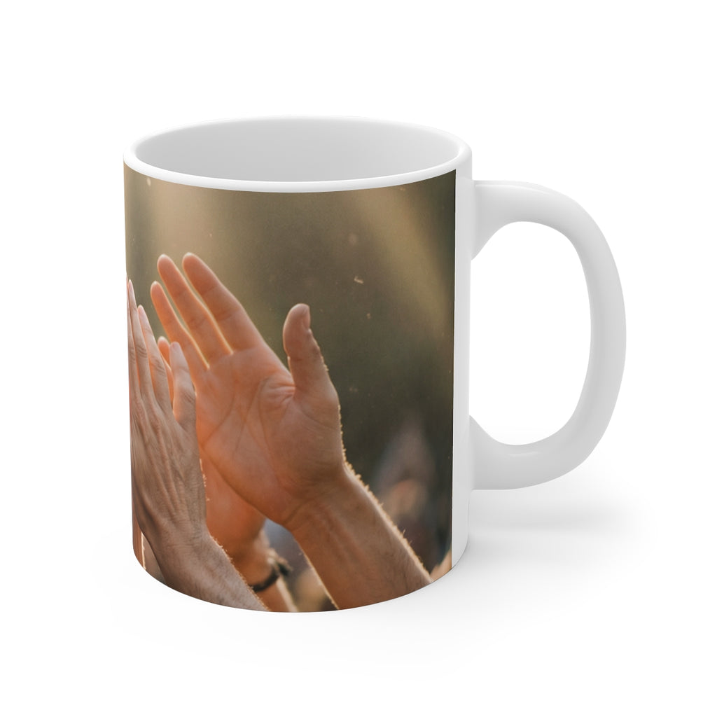 11oz White Mug - Golden Rays of Unity Wall Art | Echovira...