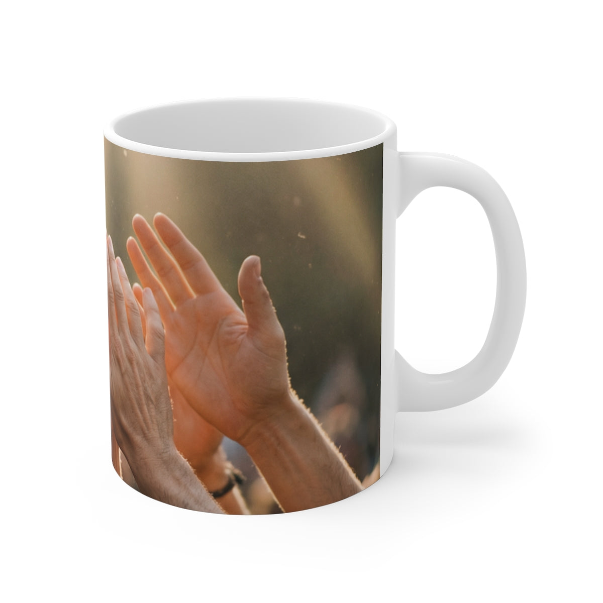 11oz White Mug - Golden Rays of Unity Wall Art | Echovira...
