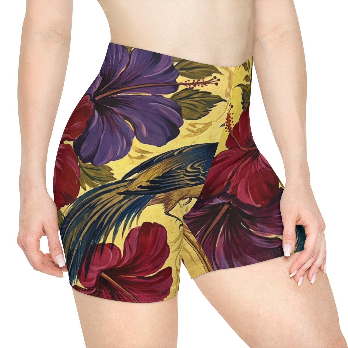 Women's Biker Shorts with Persian Bird Art