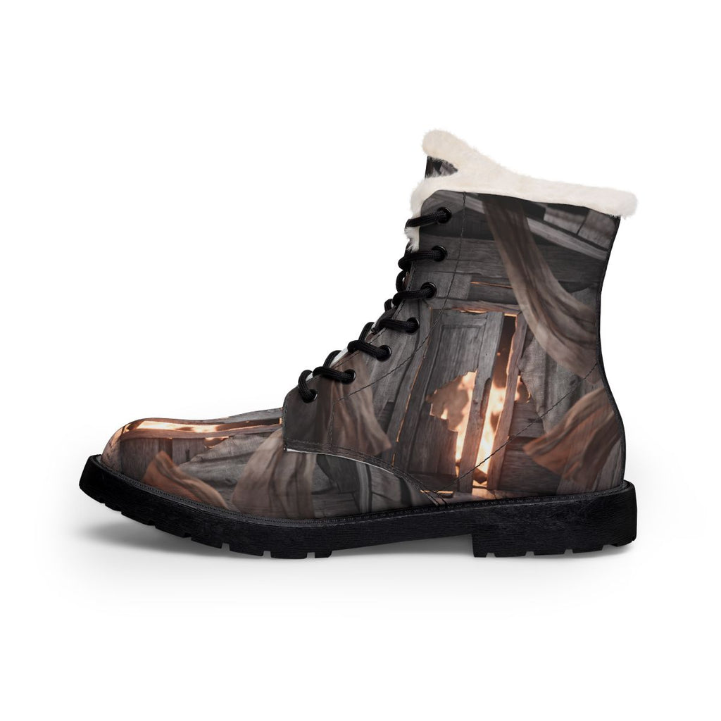 Men's Fur Leather Boots with Ember Wall Art