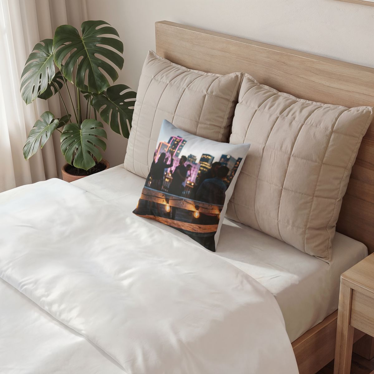 Poly Velvet Pillow - City Lights Skyline | Echovira Gallery