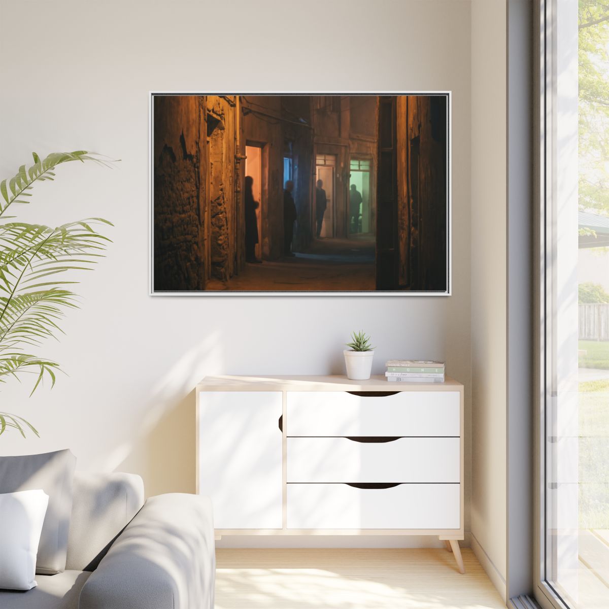 Matte Canvas, Framed - Shadowed Alleyway Mystery Art Print...