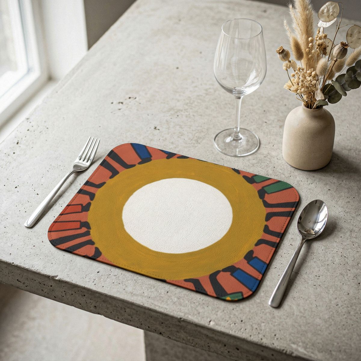 Leather Placemat - Unity Mandala Folk Art | Echovira Gallery