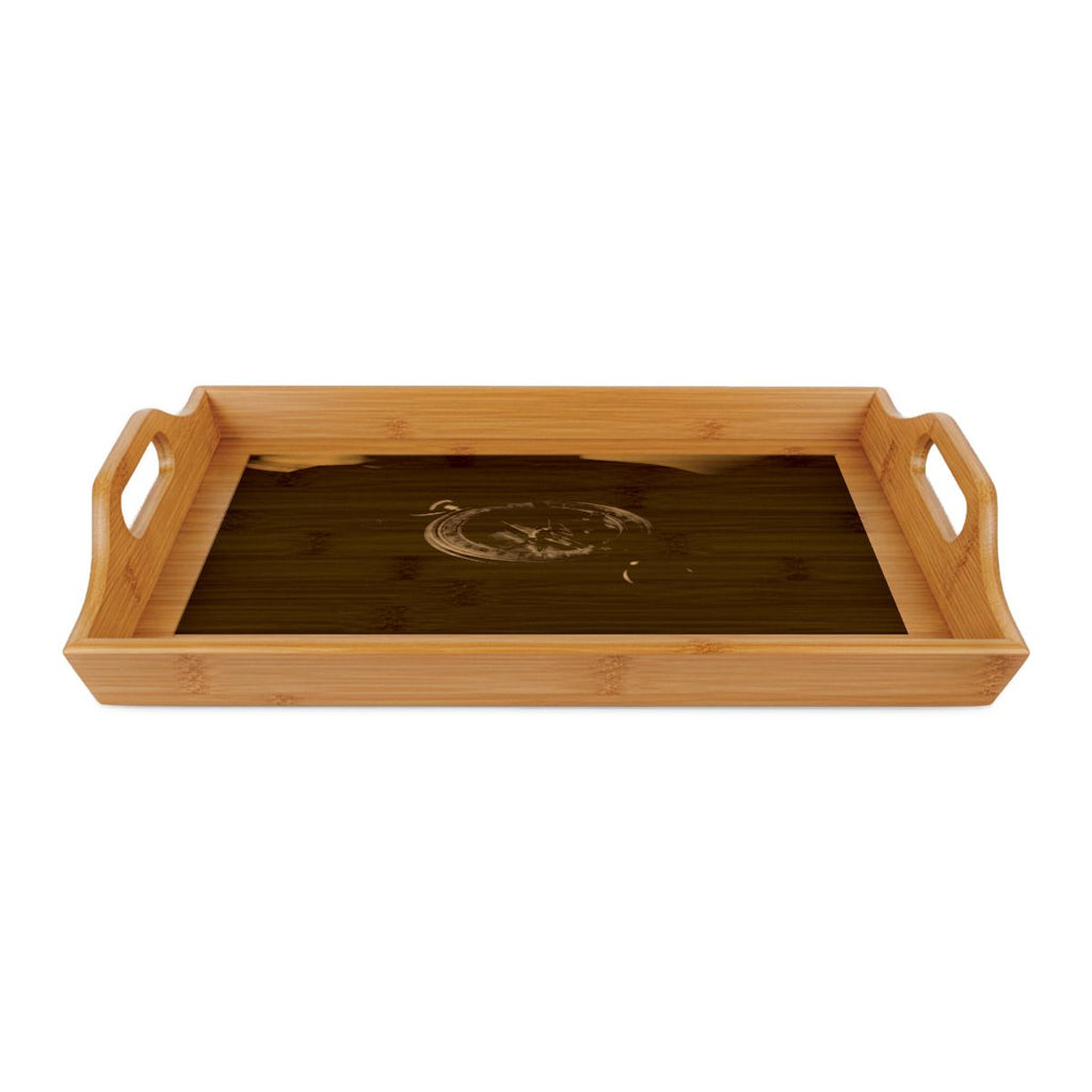 Antique Brass Sundial Bamboo Serving Tray