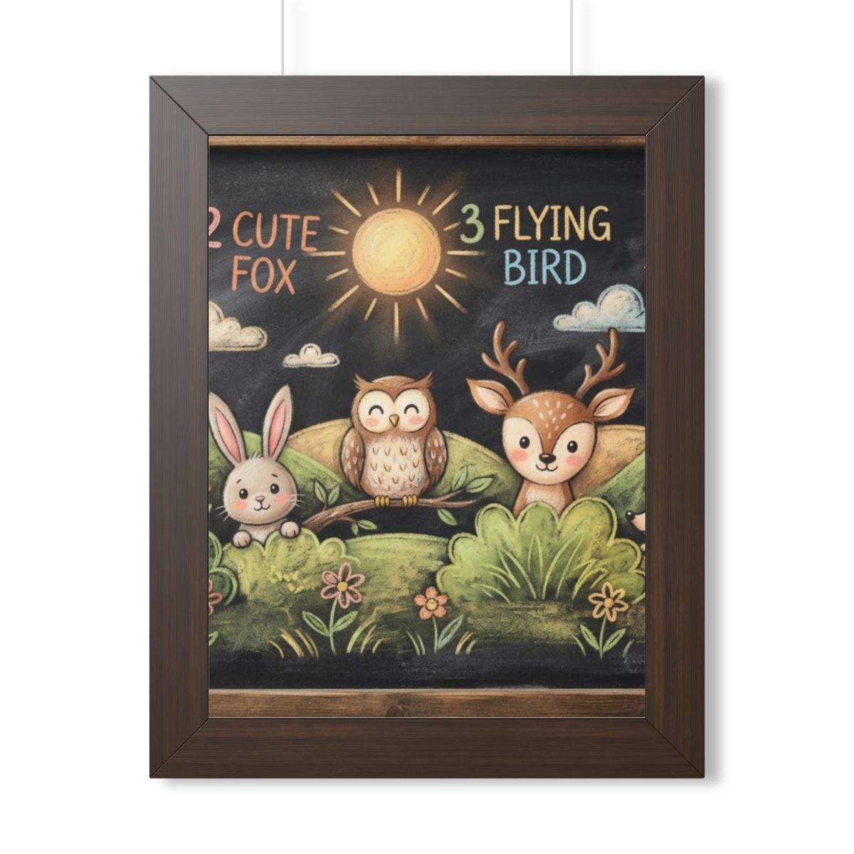Framed Vertical Poster - Woodland Friends Meadow — Walnut......