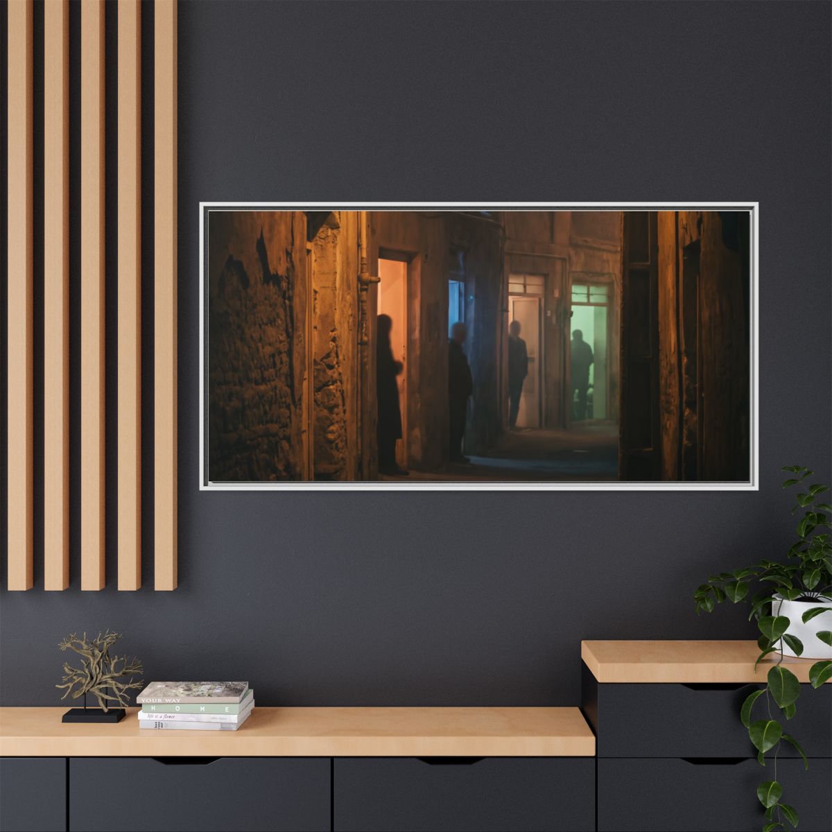 Matte Canvas, Framed - Shadowed Alleyway Mystery Art Print...
