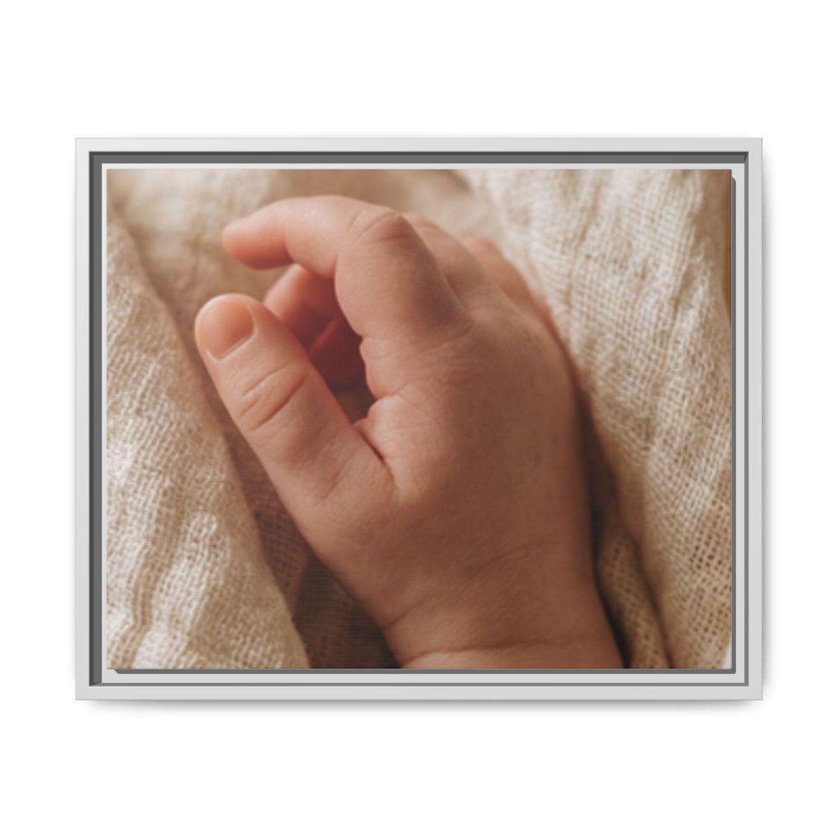 Framed Matte Canvas - Tender Newborn Hand (10×8, 12×9, 14×11, 16×12, 20×10, 18×12, 20×16, 24×16, 24×18, 36×12, 24×20, 32×16, 30×20, 30×24, 32×24, 48×16, 36×24, 48×24, 40×30, 60×20, 48×32, 60×30 & 60×40)