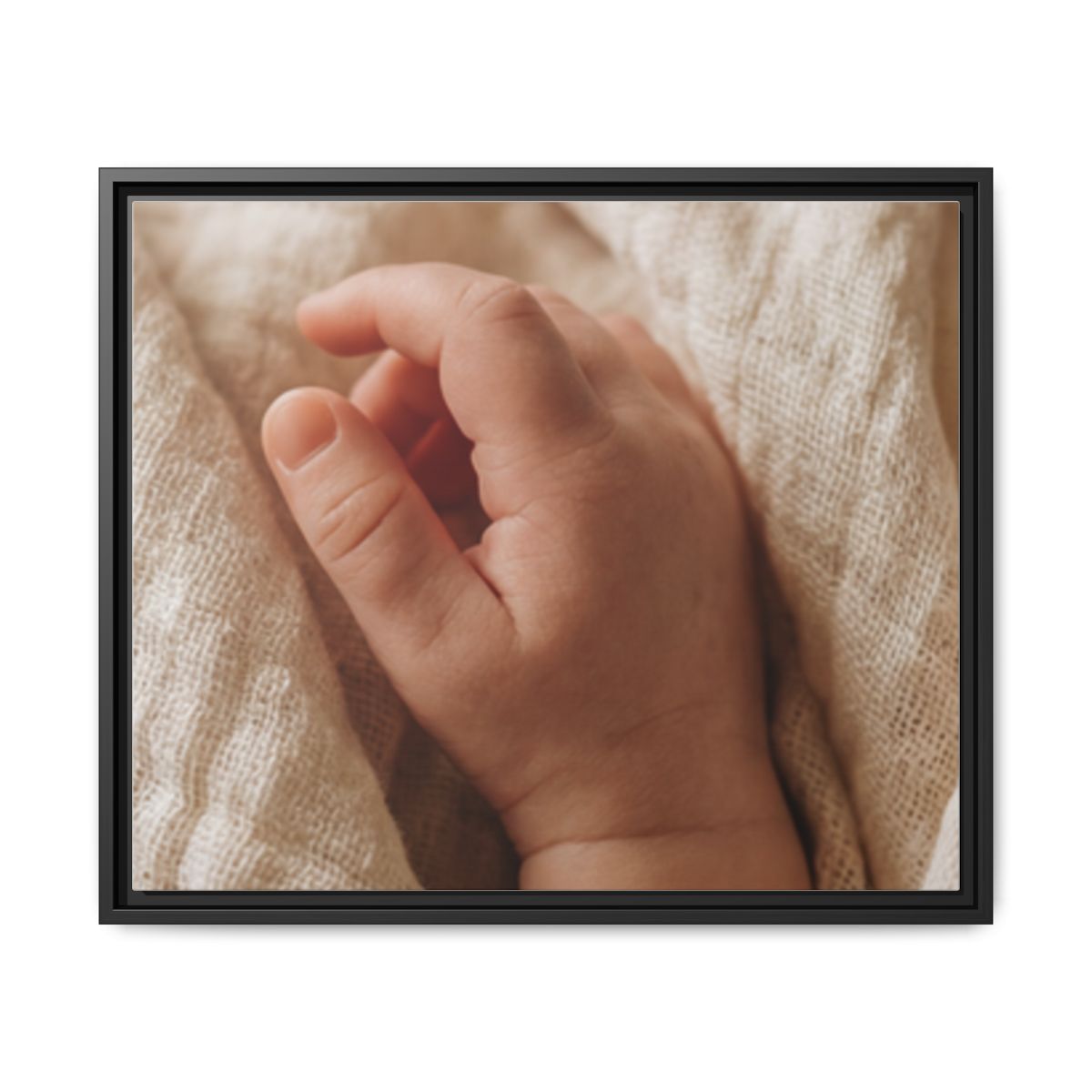 Framed Matte Canvas - Tender Newborn Hand (10×8, 12×9, 14×11, 16×12, 20×10, 18×12, 20×16, 24×16, 24×18, 36×12, 24×20, 32×16, 30×20, 30×24, 32×24, 48×16, 36×24, 48×24, 40×30, 60×20, 48×32, 60×30 & 60×40)