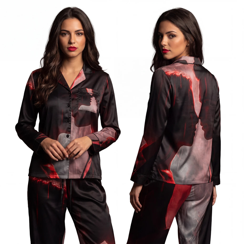 Women's Satin Pajamas with Rainy Lovers Art