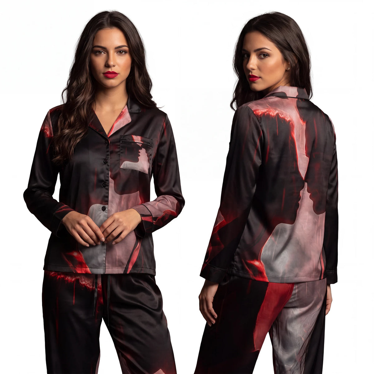 Women's Satin Pajamas with Rainy Lovers Art