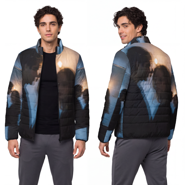 Men's Puffer Jacket - Midnight Reflections Puffer - Cinematic Winter Outerwear