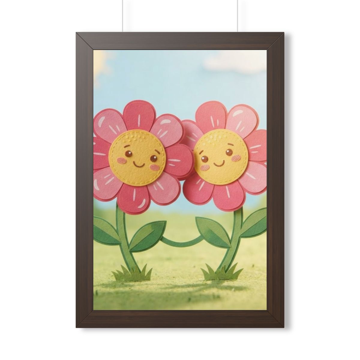 Framed Vertical Poster - Blooming Friends Papercraft Floral...
