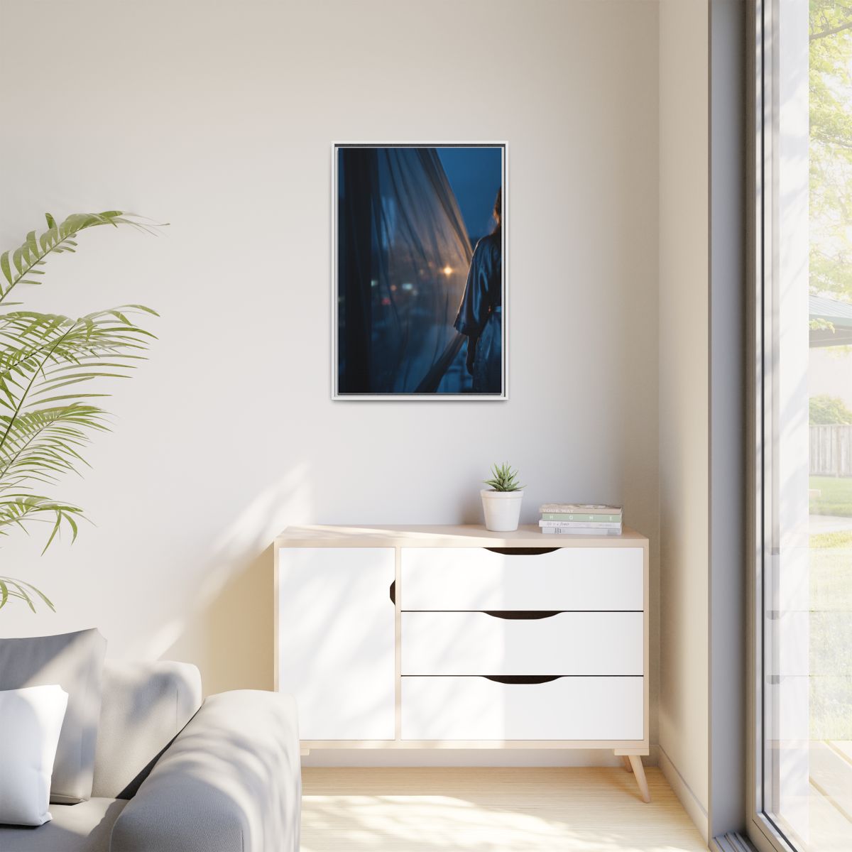 Matte Canvas, Framed - Nocturnal Solitude Silhouette — White...