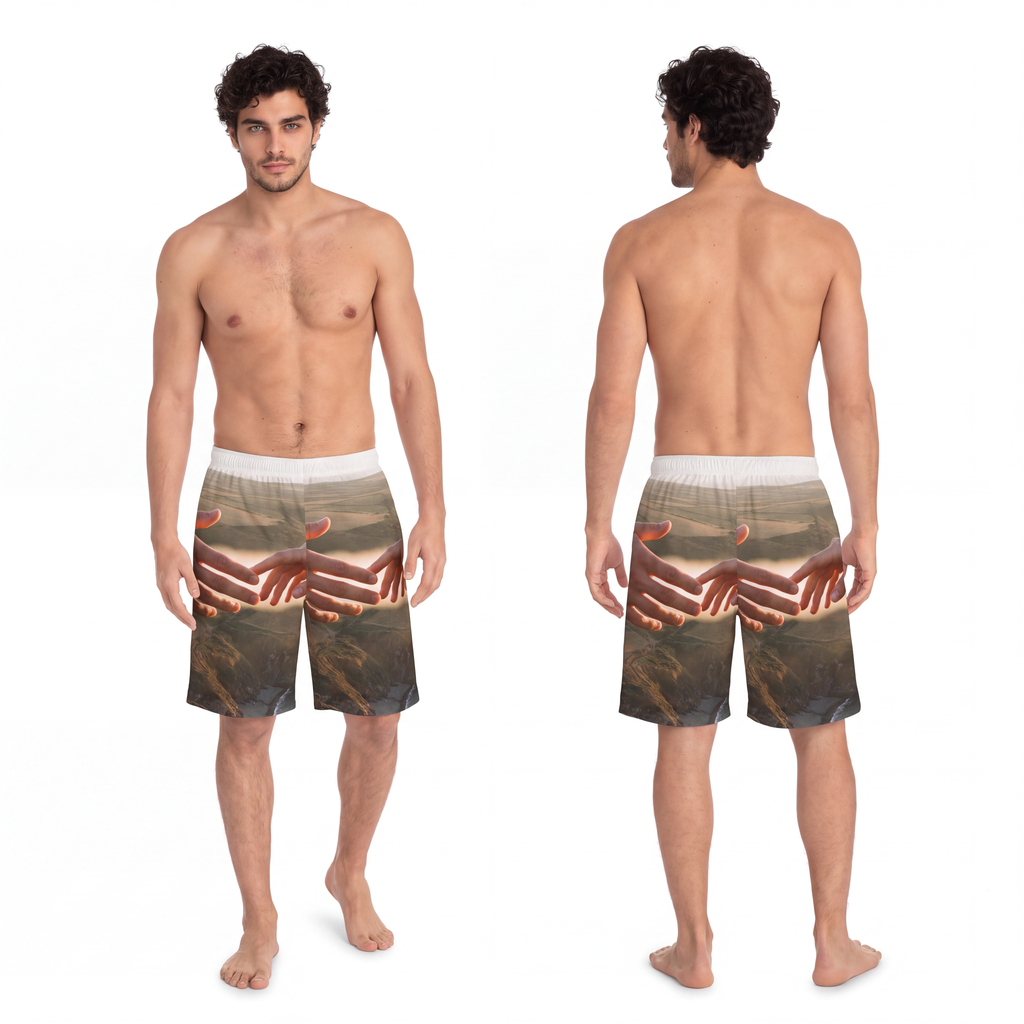 Men's Board Shorts - The Infinite Touch | Ethereal Coastal...