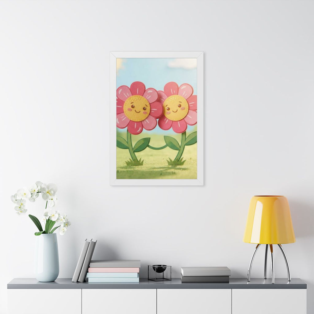 Framed Vertical Poster - Blooming Friends Papercraft Floral...