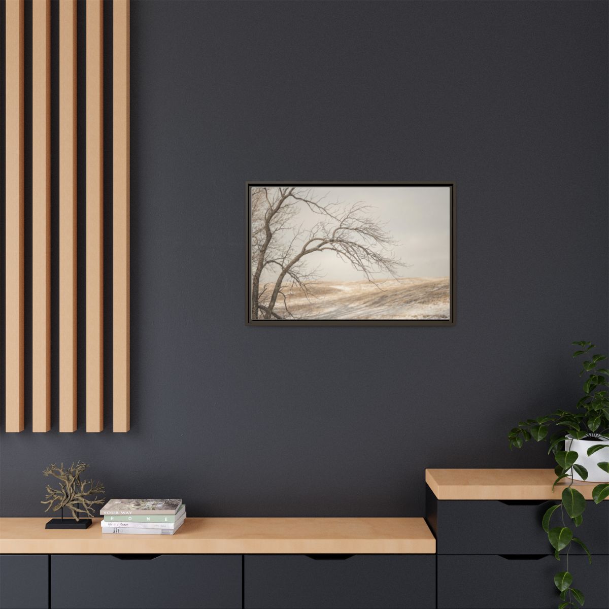 Framed Canvas Art - Minimalist Winter — Espresso / 1.25"
