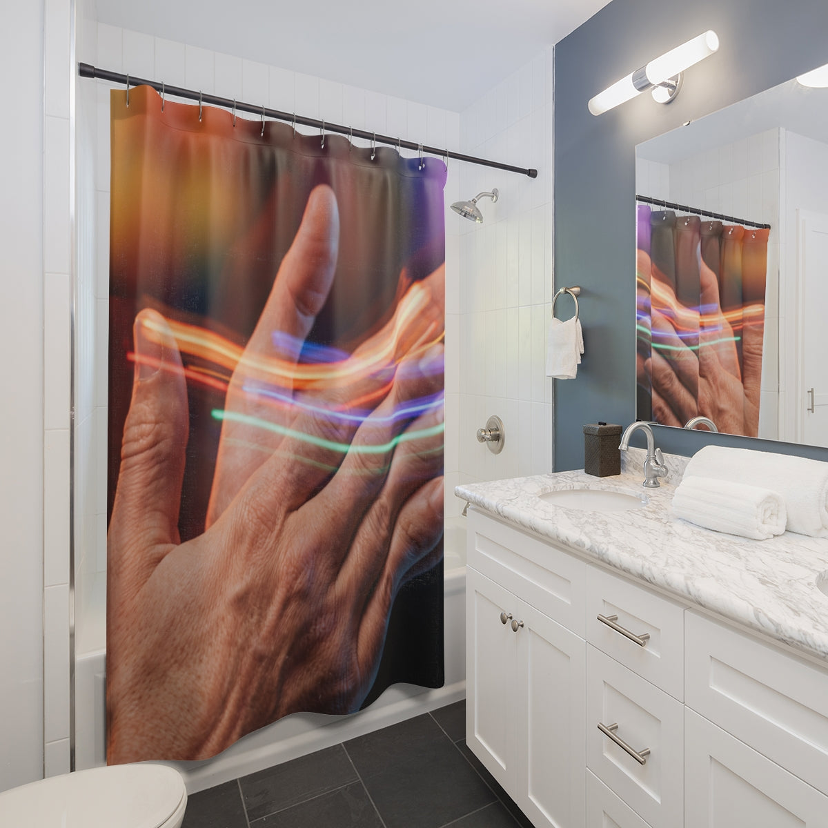 Shower Curtain - Neon Trails Washroom | Echovira Gallery