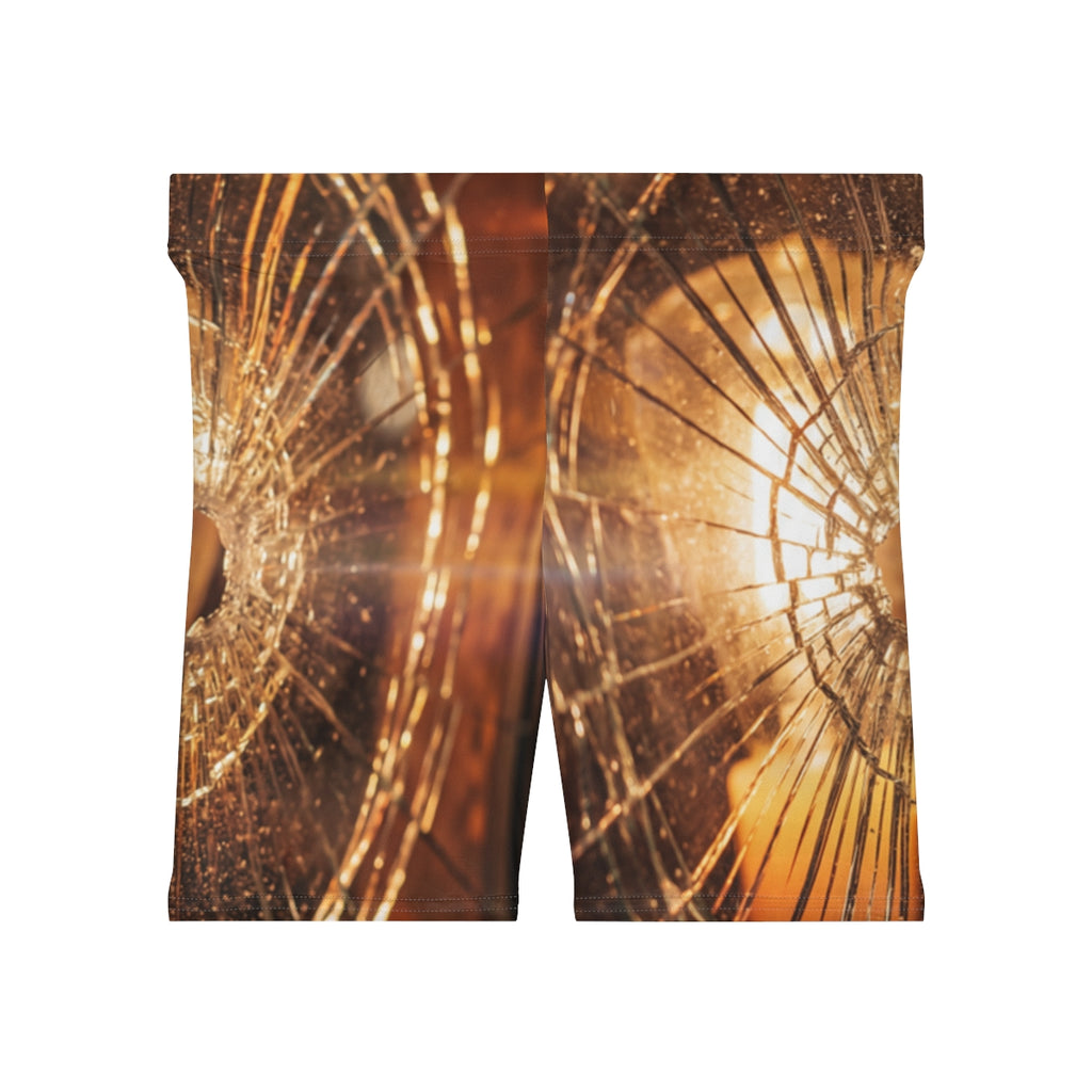 Women's Biker Shorts - Golden Fractures Moody Shattered... |...