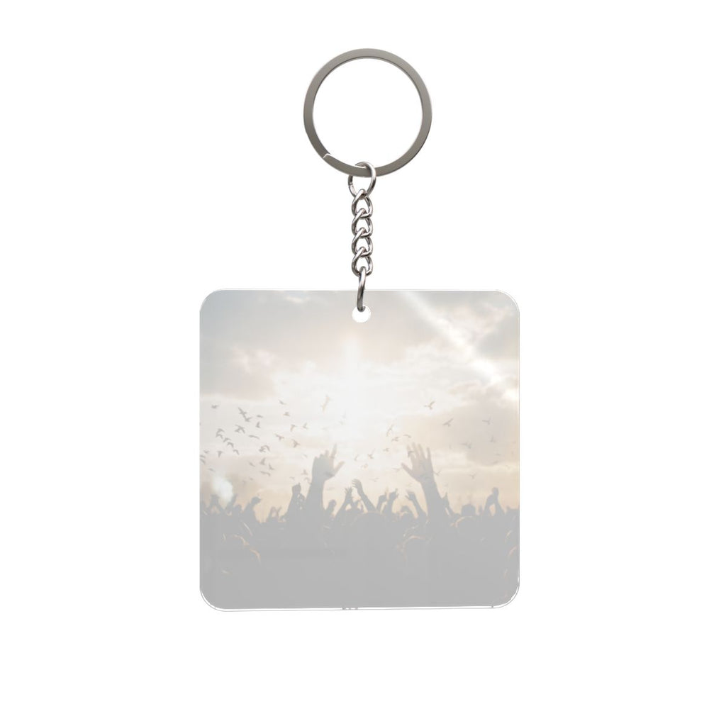 Square Keychain - Festival Sunset Flock Silhouette Art |...