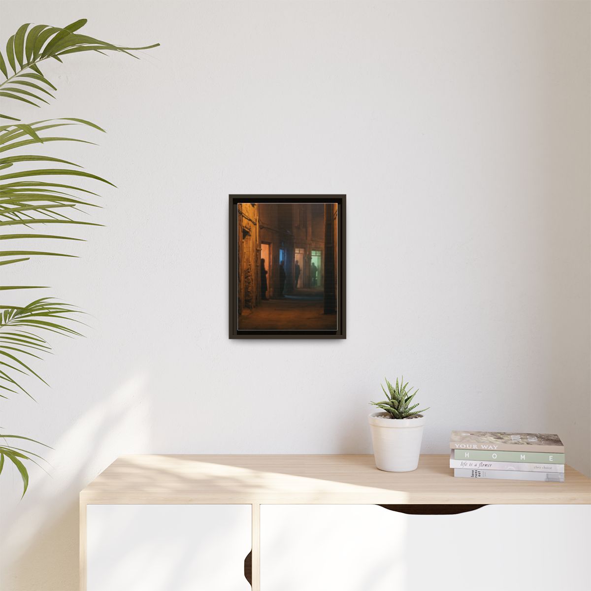Matte Canvas, Framed - Shadowed Alleyway Mystery Art Print...
