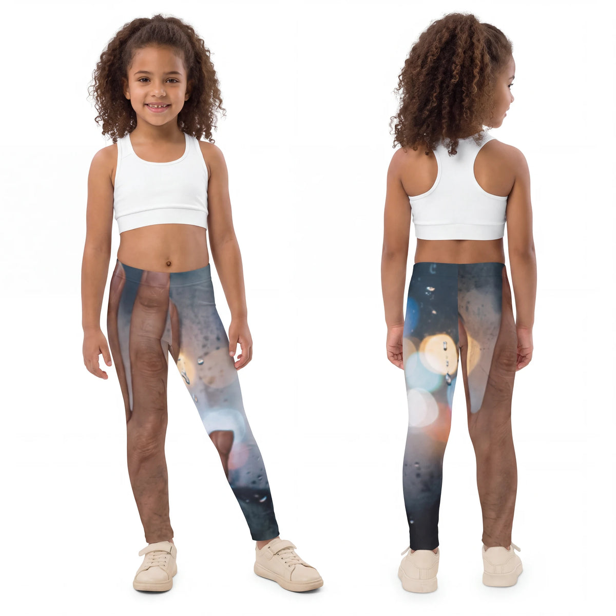 Kids Leggings with Rainy Nocturnal City Art