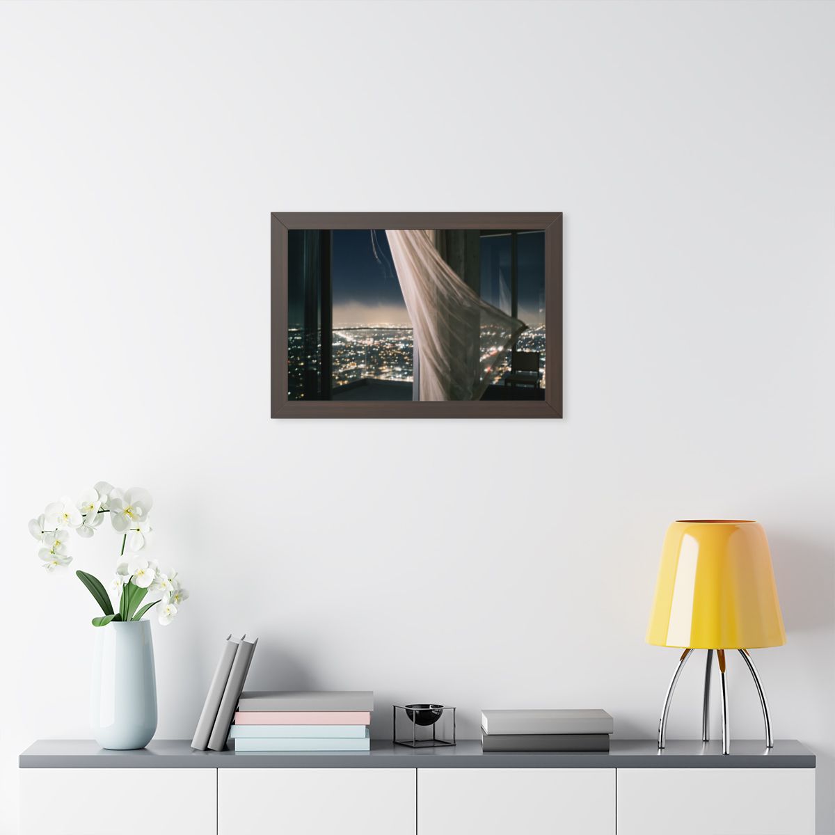 Framed Horizontal Poster - Skyline Serenity — Walnut (14×11...
