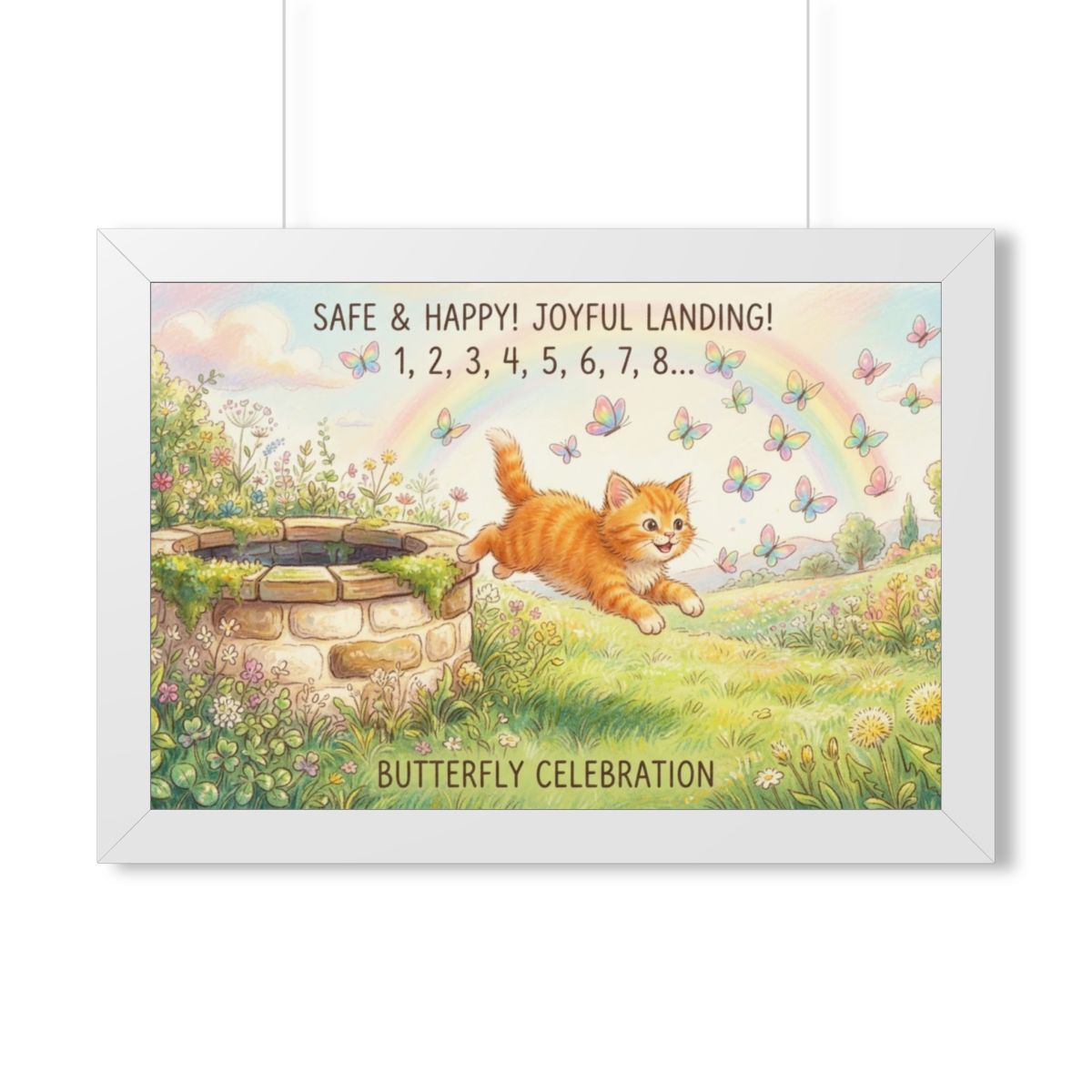 Framed Horizontal Poster - Joyful Kitten Meadow — White... |...