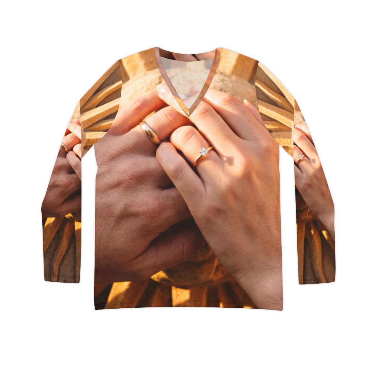 Women's V-neck Long Sleeve Clasped Hands Art Shirt