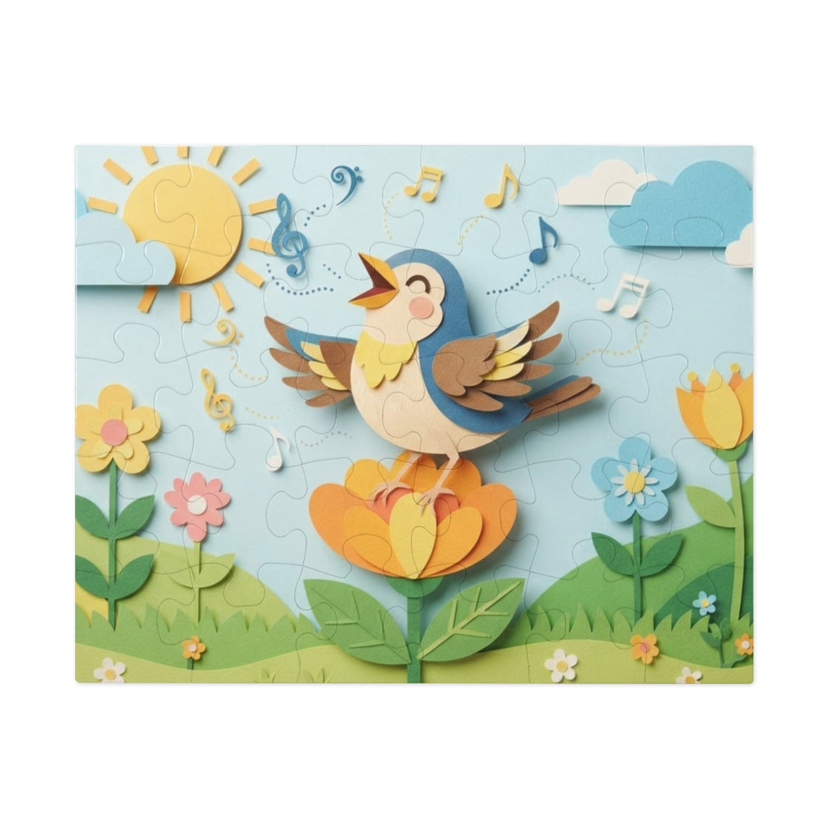 Jigsaw Puzzle with Tin - Papercut Songbird Meadow Canvas Art...