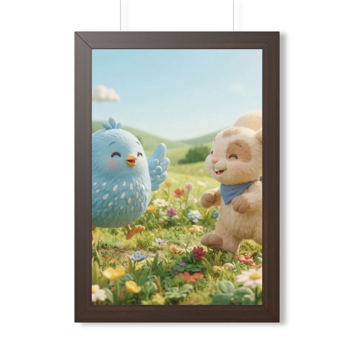 Framed Vertical Poster - Meadow Friends View — Walnut... |...