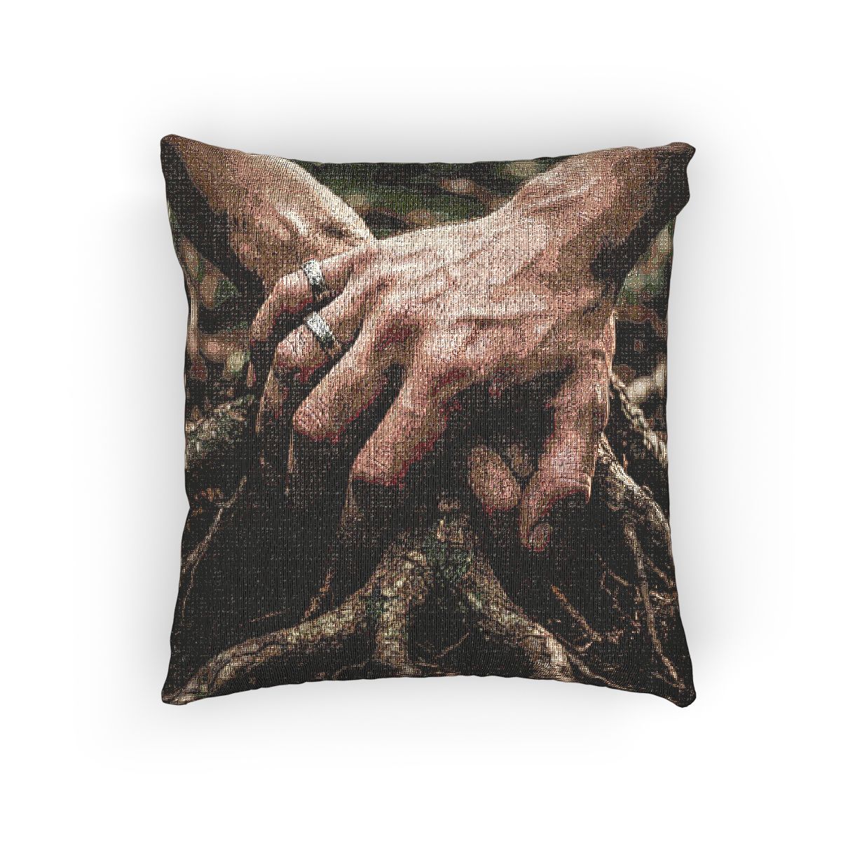 Forest Roots and Hands Woven Pillow