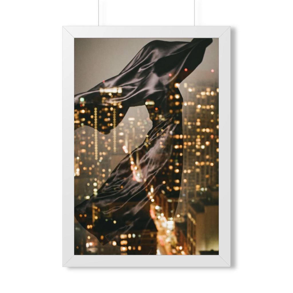 Framed Vertical Poster - Nocturnal City Metamorphosis Art —...