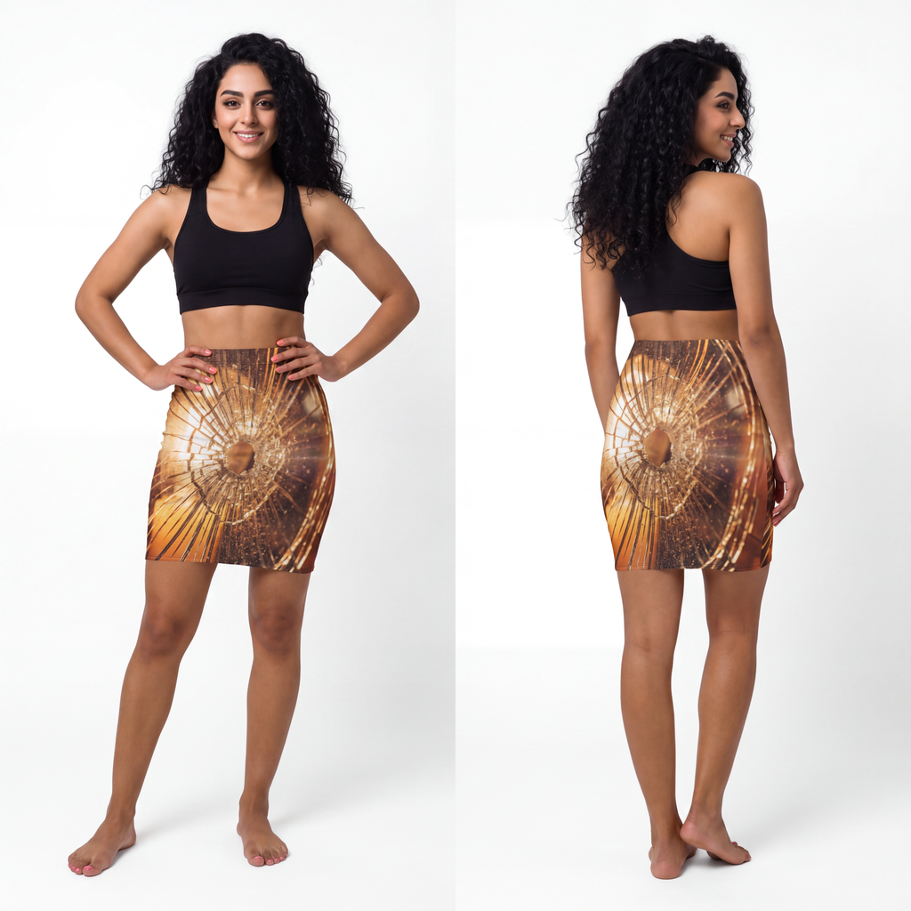 Women's Mid-Waist Pencil Skirt - Shattered Light and Golden...