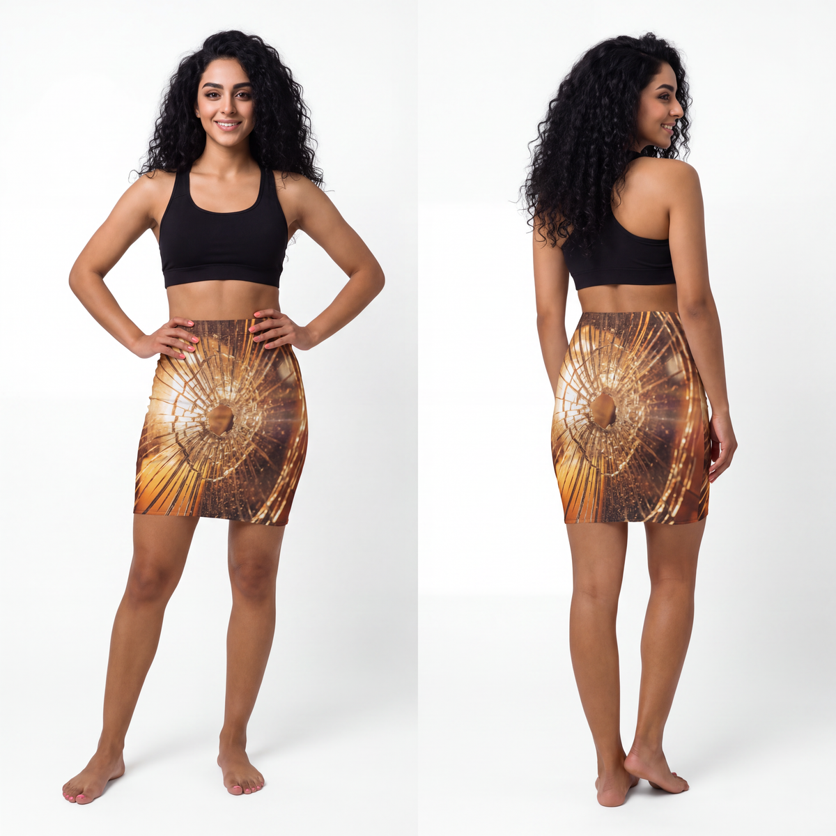 Women's Mid-Waist Pencil Skirt - Shattered Light and Golden...