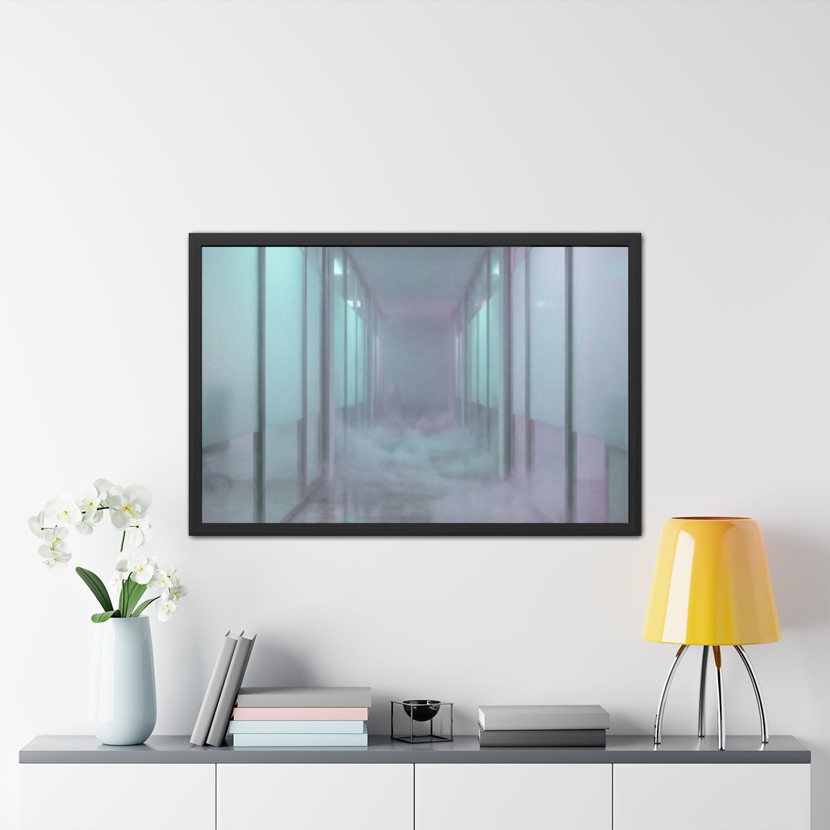 Framed Posters - Liminal Corridor Fog Art Print — Landscape...