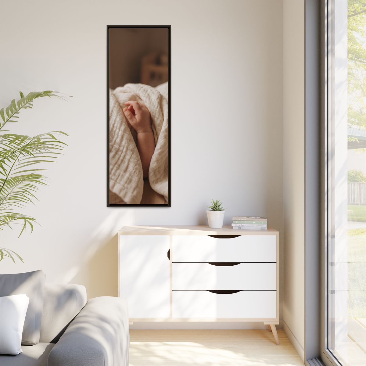 Matte Canvas, Framed - Tender Newborn Hand in Soft Muslin......