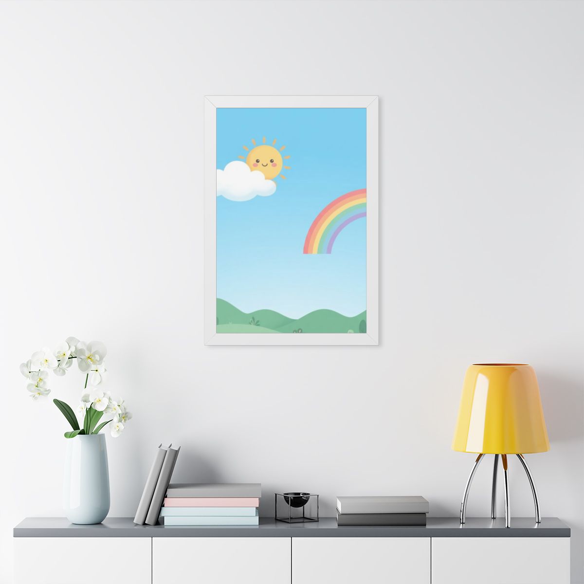 Framed Vertical Poster - Sunlit Meadow View — White (11×14...