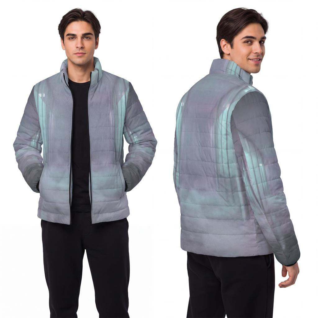 Men's Puffer Jacket - Liminal Corridor Fog Art Print |...