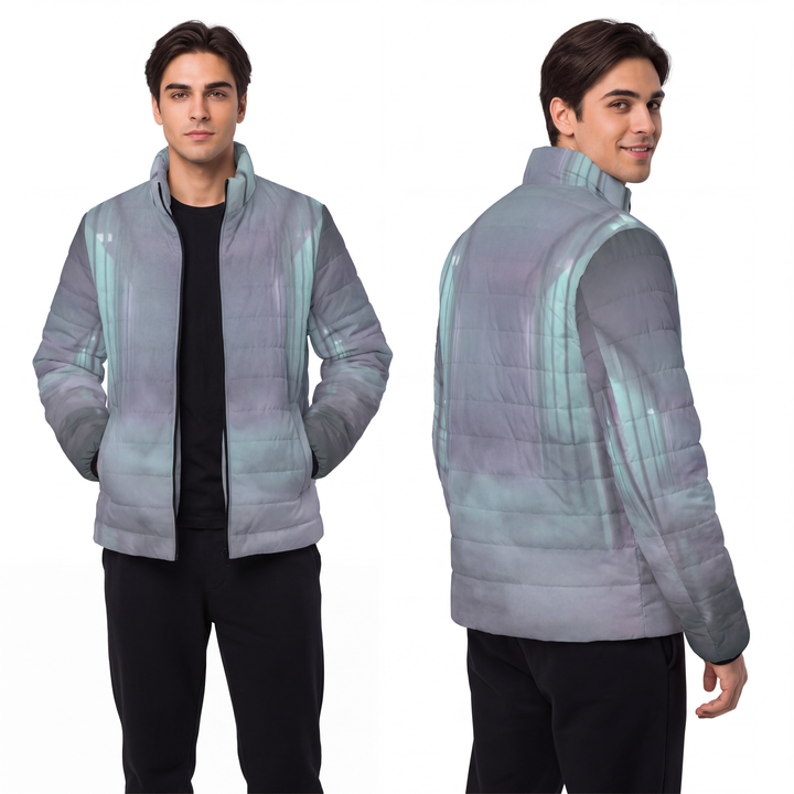 Men's Puffer Jacket - Liminal Corridor Fog Art Print