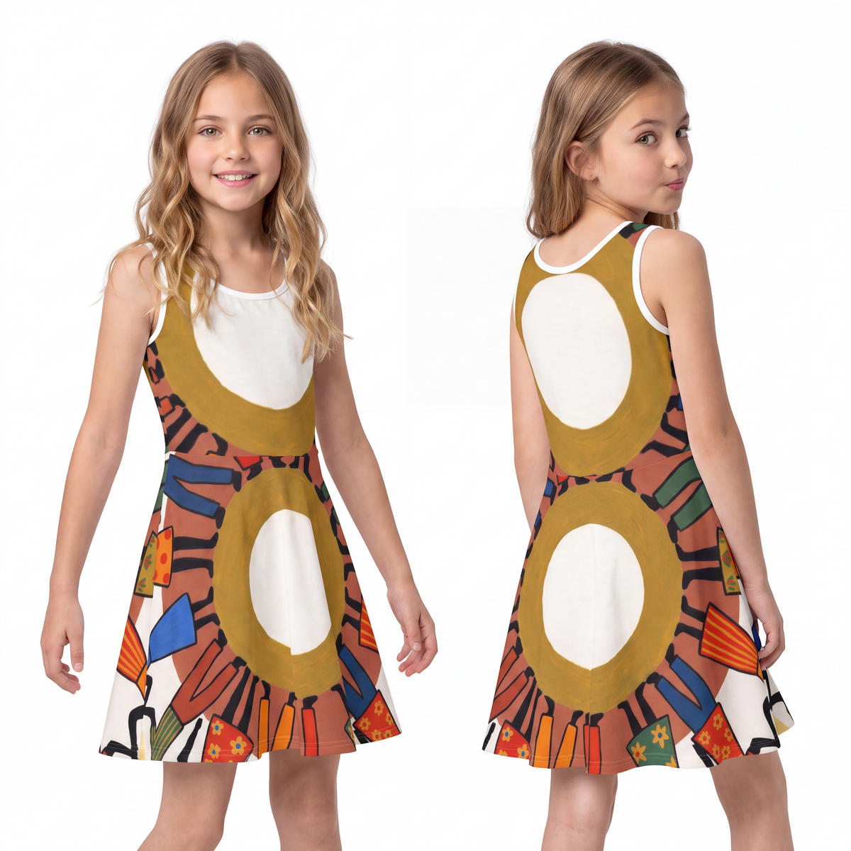 Girls' Sleeveless Sundress - Unity Mandala Print | Echovira...
