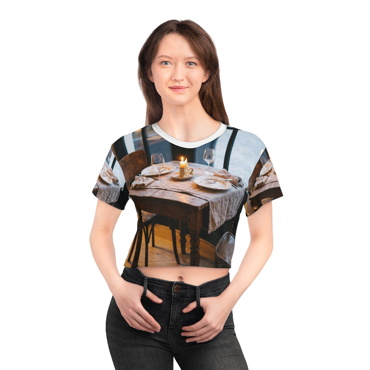Crop Tee - Bistro Romance Fitted Top | Echovira Gallery