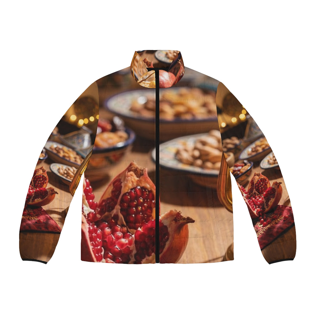Men's Puffer Jacket - Amber Harvest Feast | Echovira Gallery