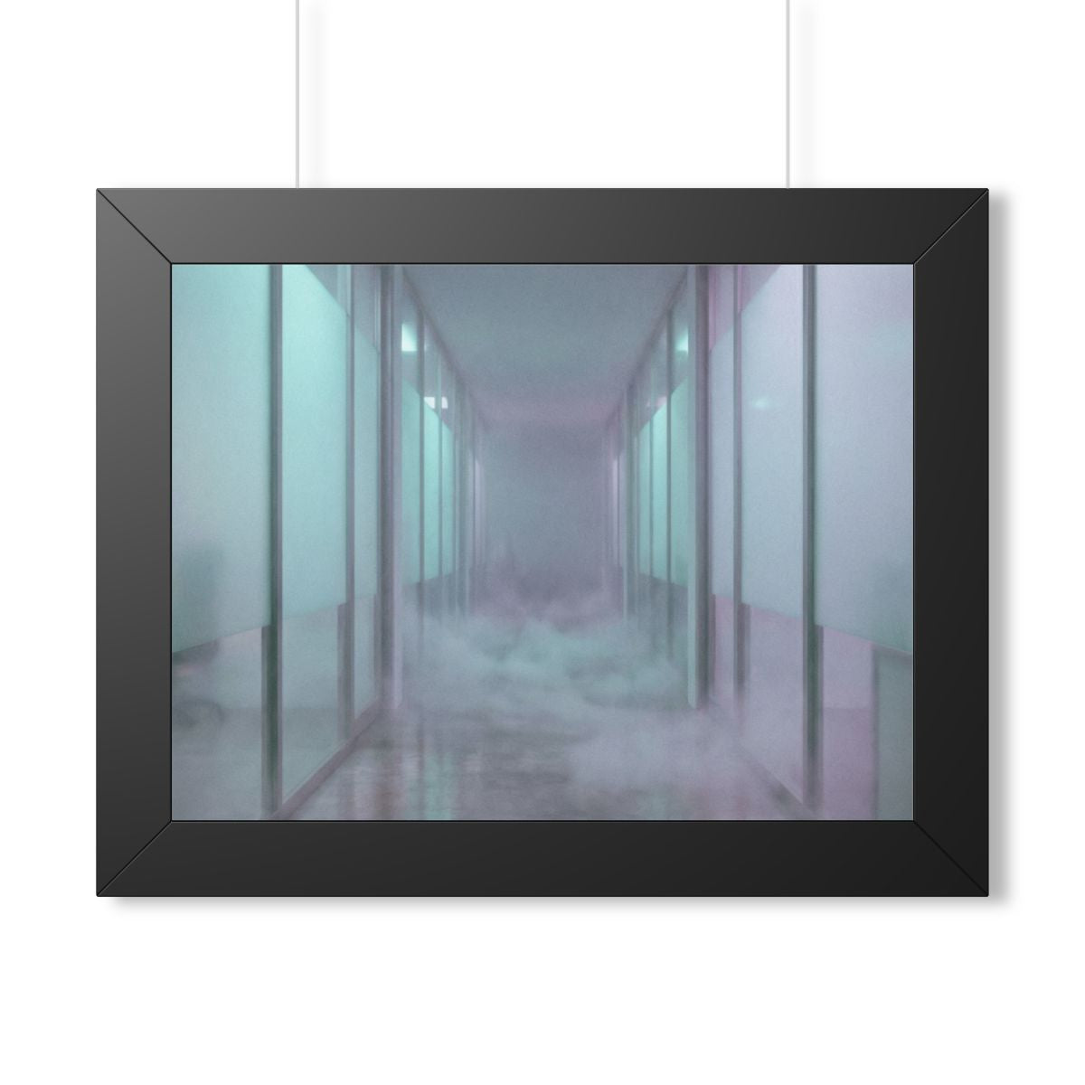 Framed Horizontal Poster - Liminal Corridor Fog Art Print —...