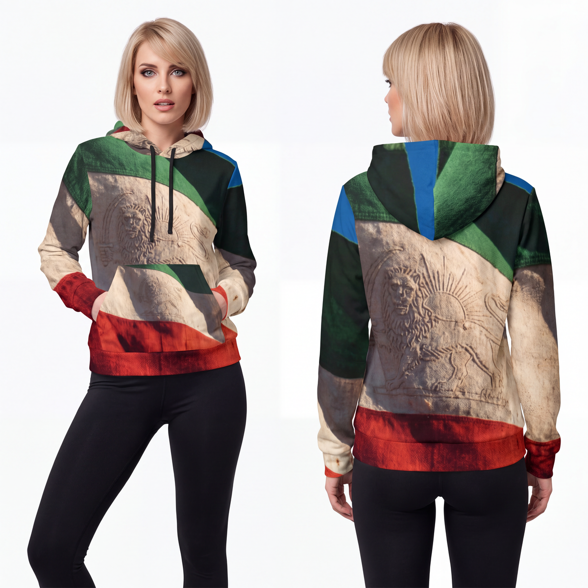 Athletic Hoodie - Vintage Persian Lion and Sun Flag Art |...