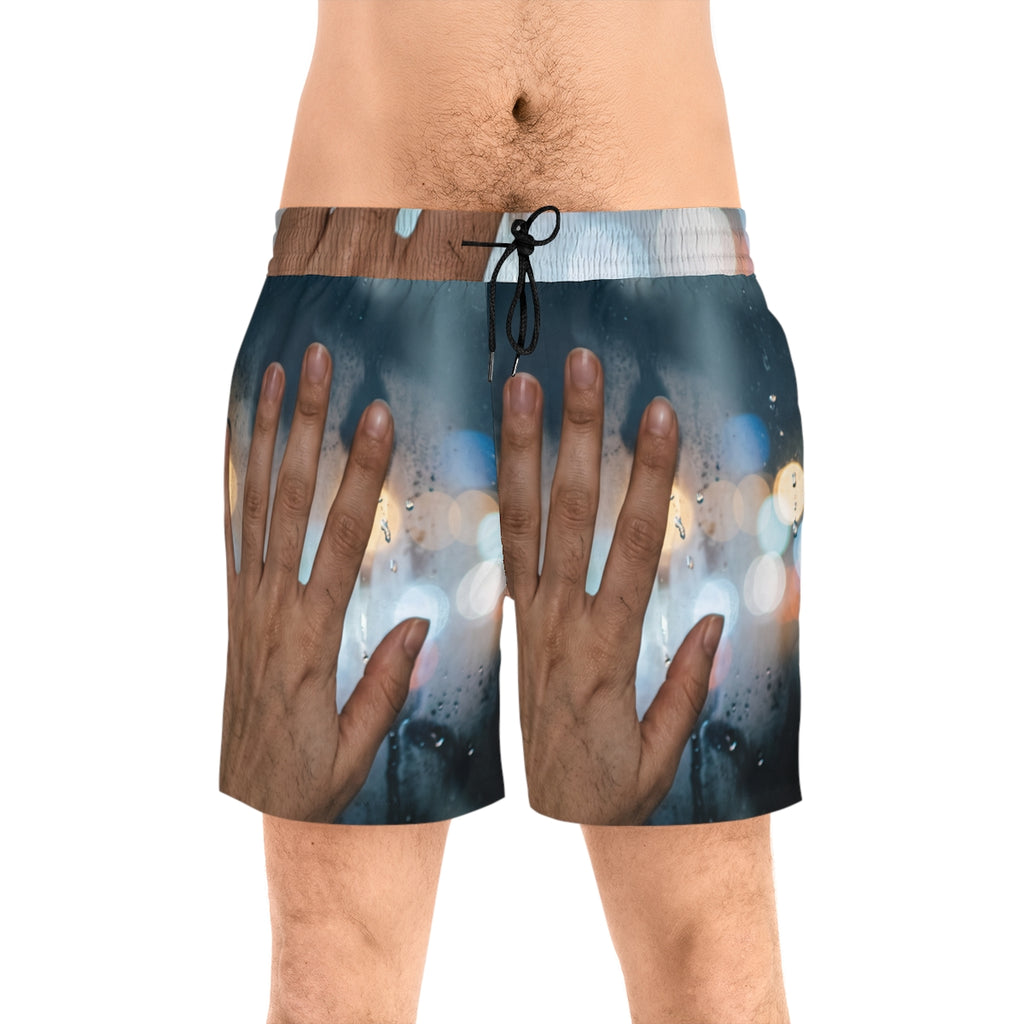 Men's Swim Shorts with Rainy Nocturnal City Art