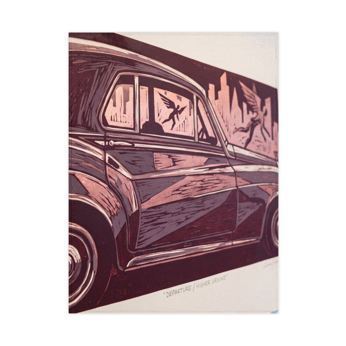 Vintage Limousine Linocut Toddler Blanket