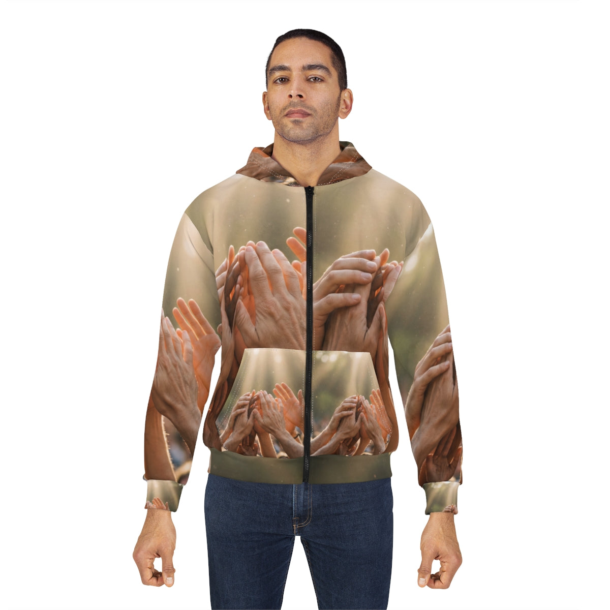 Men's Unisex Zip Hoodie - Golden Rays of Unity Wall Art |...